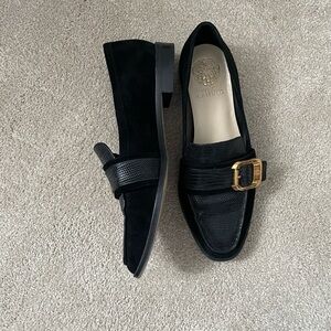 Black Leather Loafers with Gold Buckle